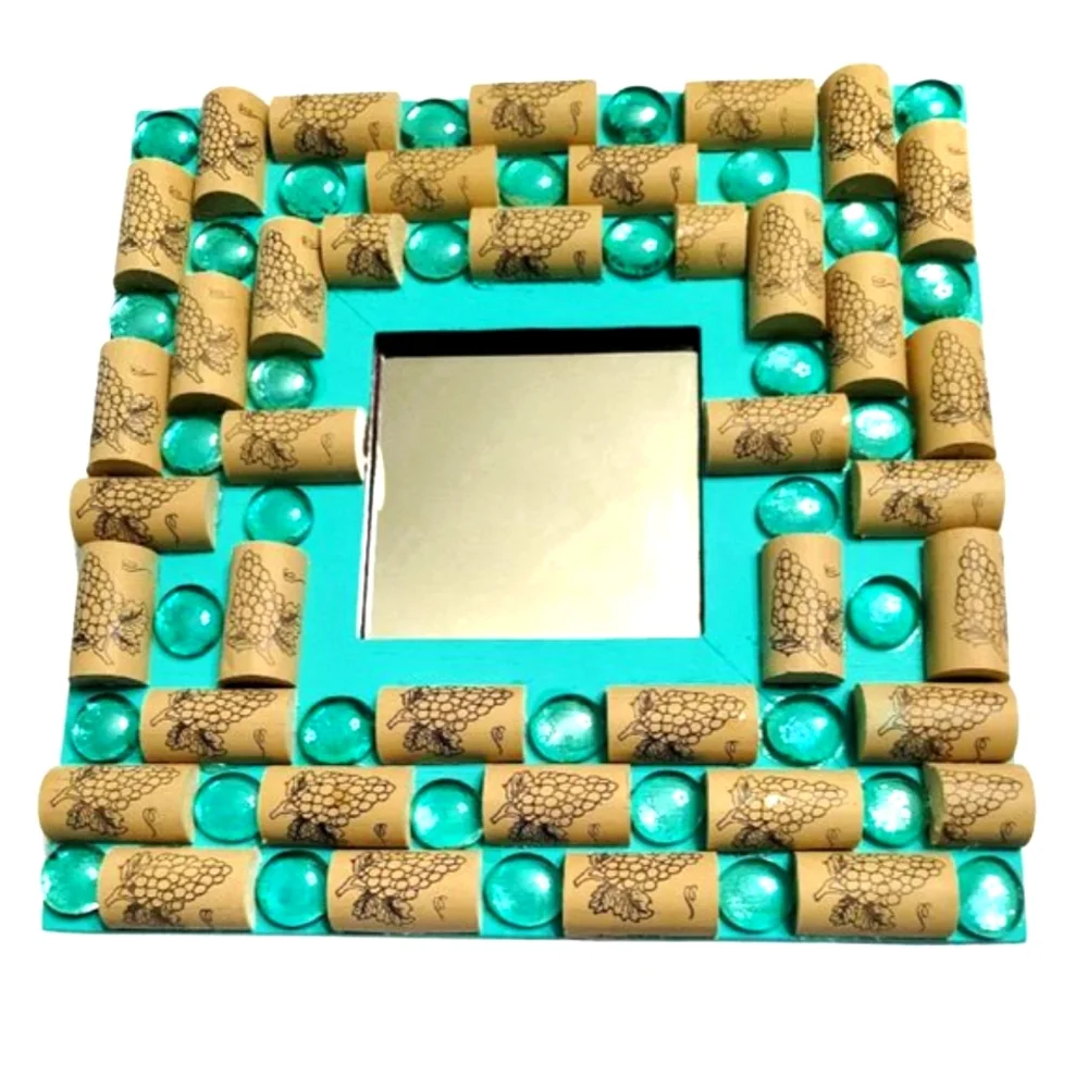 Turquoise Decor Mirror with Turquoise Round Glass Cobochons-NWT-Handmade